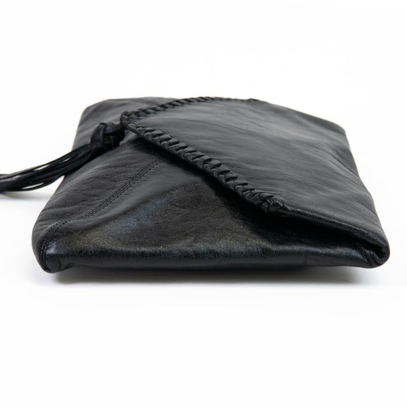 Dries Van Noten Black Leather Fringe Envelope Clutch