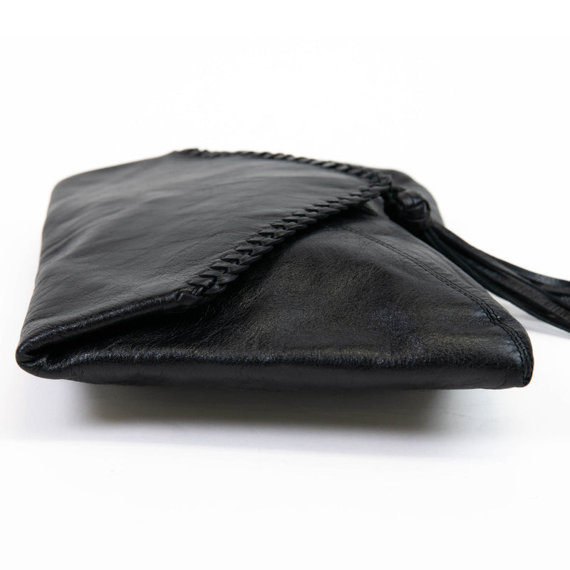 Dries Van Noten Black Leather Fringe Envelope Clutch