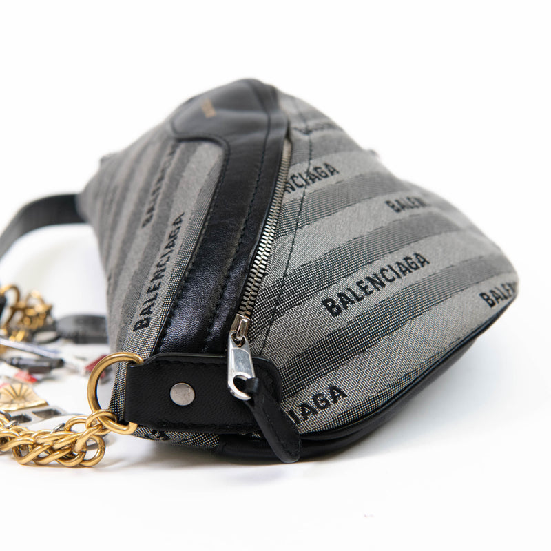 Balenciaga Grey Canvas Jacquard Diagonal Allover Logo XS Souvenir Belt Bag