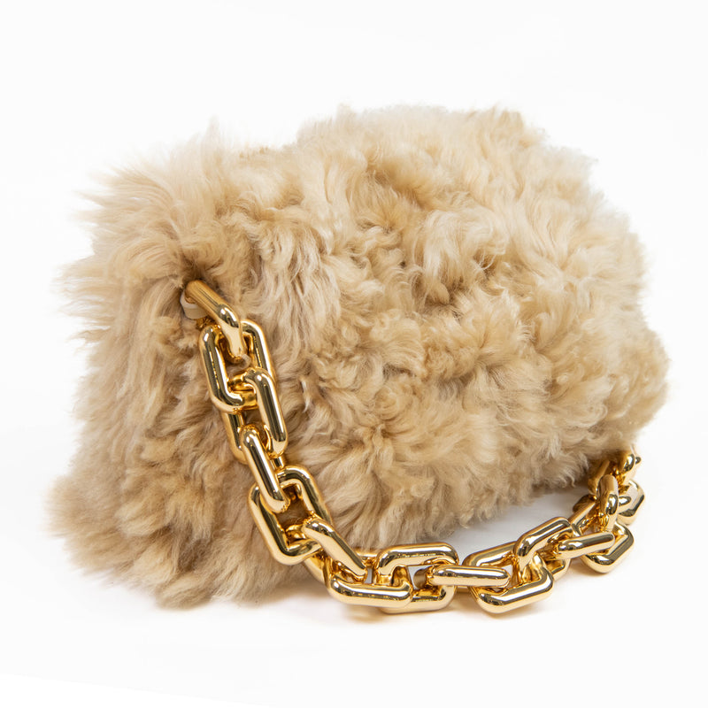 Bottega Veneta Beige Shearling Lambskin The Pouch Chain Shoulder Bag