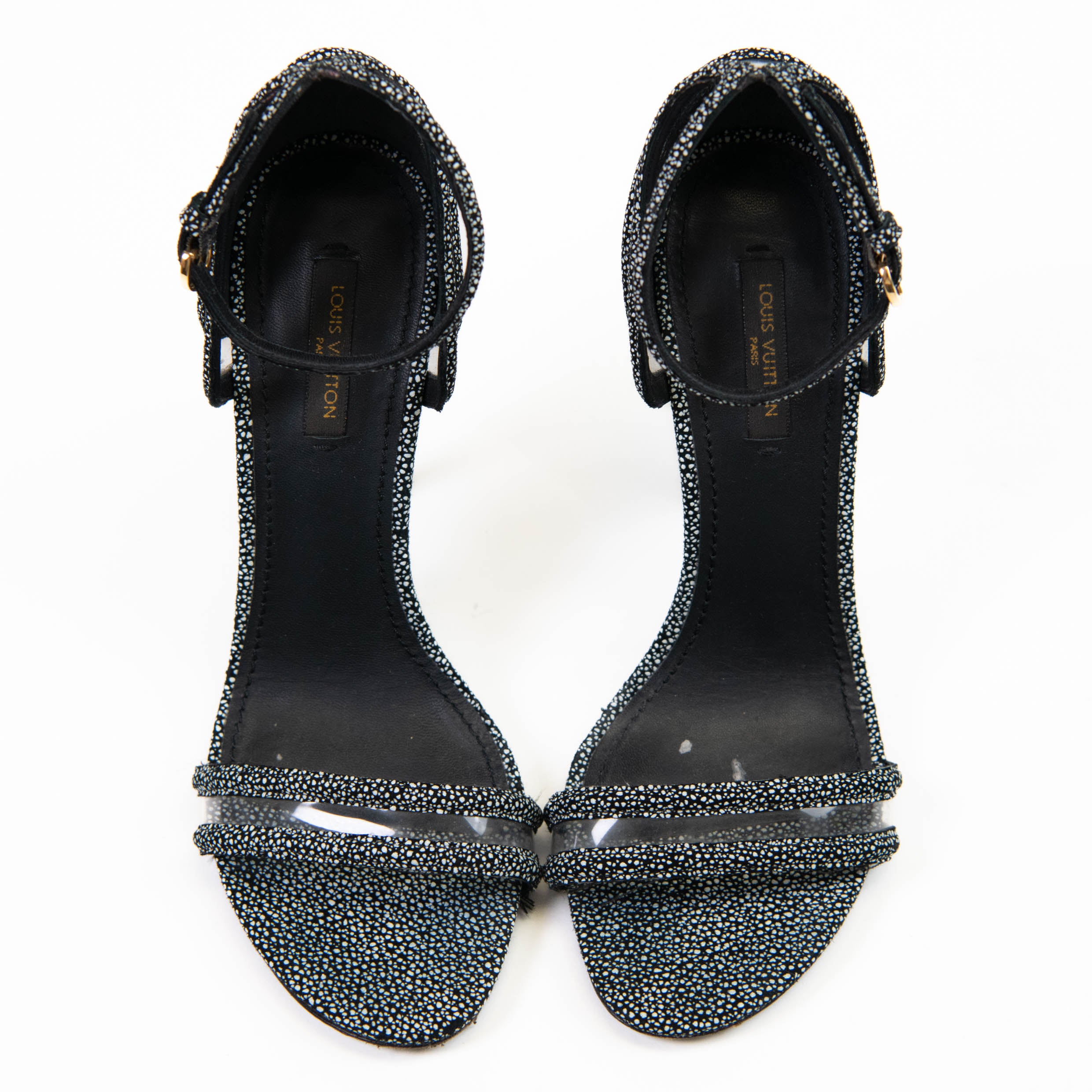 Louis Vuitton Black Speckle Suede Cut Out Sandals 36 – On