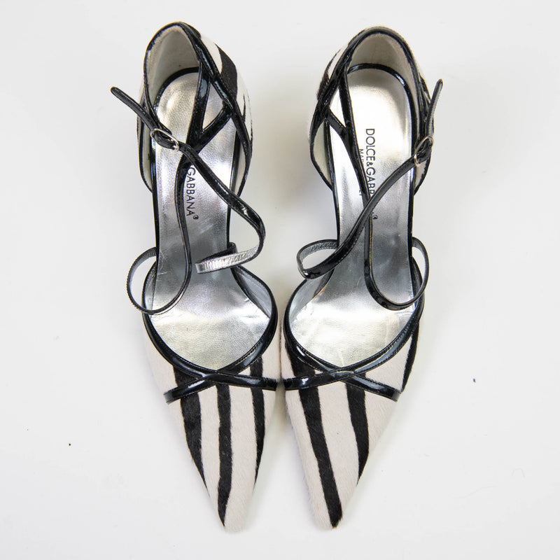 Dolce & Gabbana Black and White Zebra Print Pony Hair Pumps 36.5