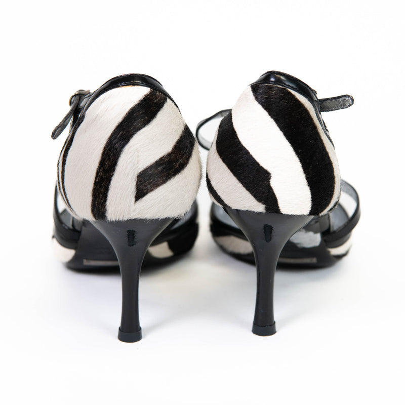 Dolce & Gabbana Black and White Zebra Print Pony Hair Pumps 36.5