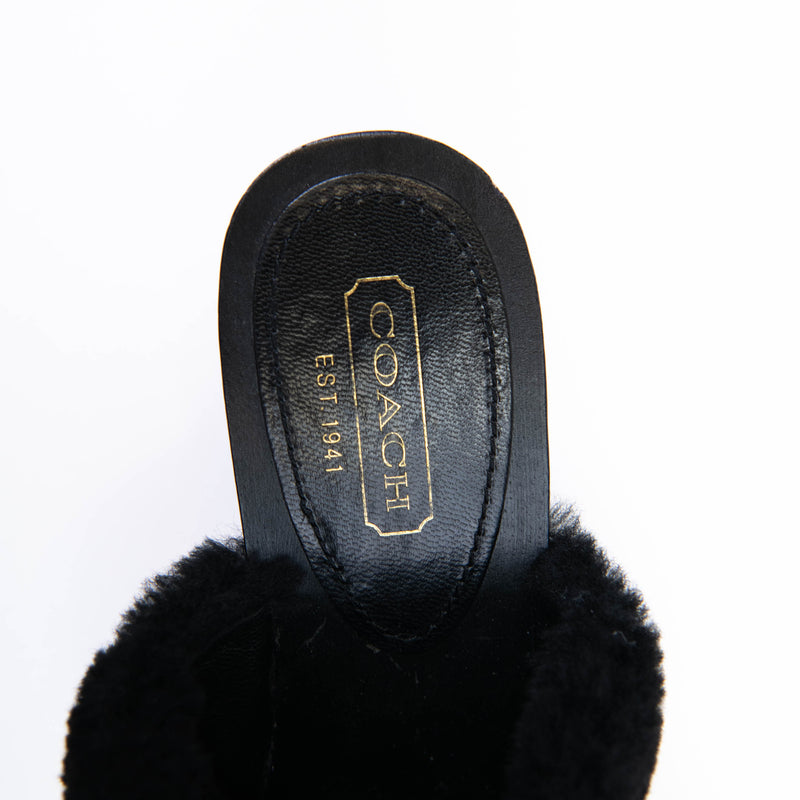 Coach Black & Grey Logo Ivanka Faux Fur Clogs 7