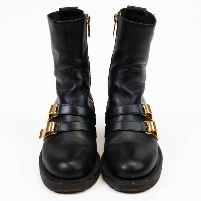 Christian Dior Black Leather D-Race Leather Boots 37