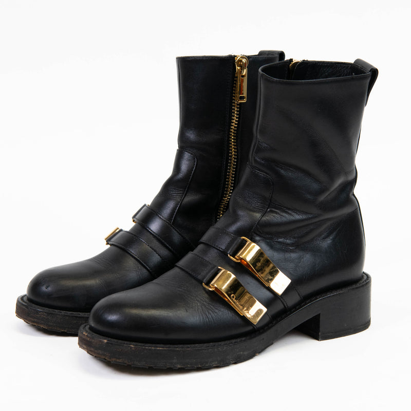 Christian Dior Black Leather D-Race Leather Boots 37