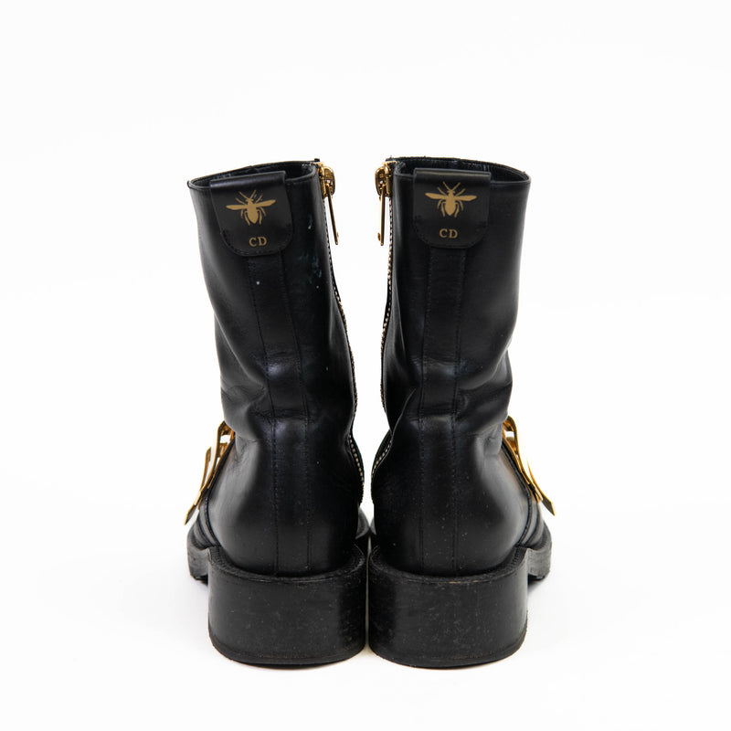 Christian Dior Black Leather D-Race Leather Boots 37