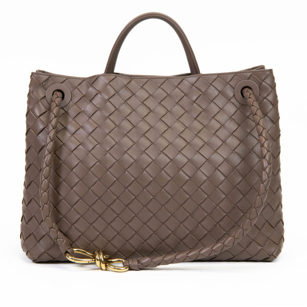 Bottega Veneta Taupe Nappa Intrecciato Medium Andiamo Shoulder Bag