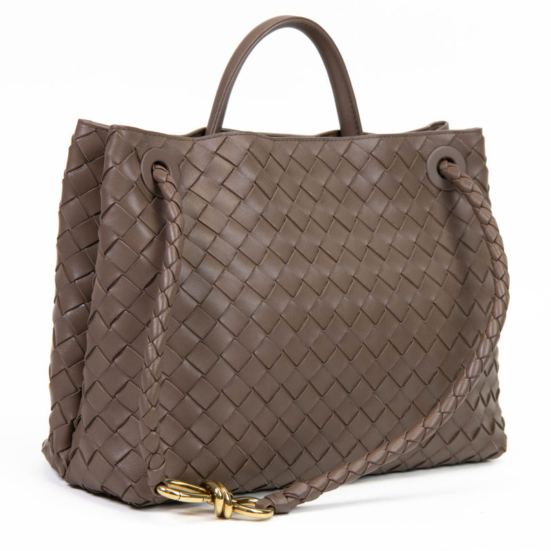 Bottega Veneta Taupe Nappa Intrecciato Medium Andiamo Shoulder Bag