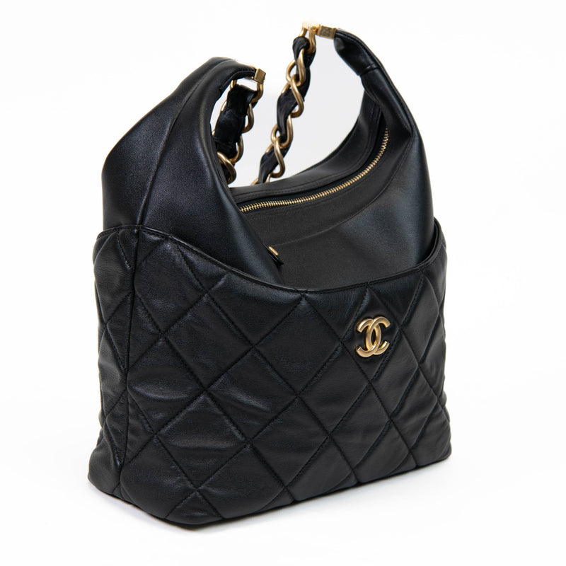 Chanel  Black Calfskin Leather Quilted Close To Me Hobo Shoulder Bag