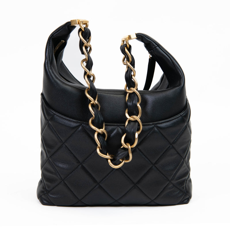 Chanel  Black Calfskin Leather Quilted Close To Me Hobo Shoulder Bag