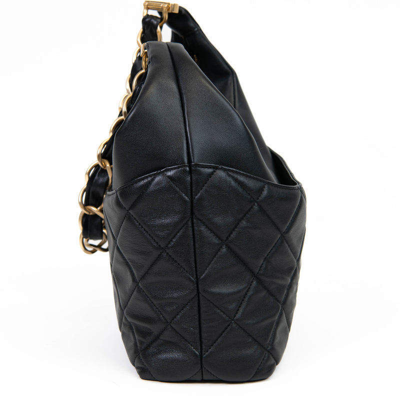 Chanel  Black Calfskin Leather Quilted Close To Me Hobo Shoulder Bag