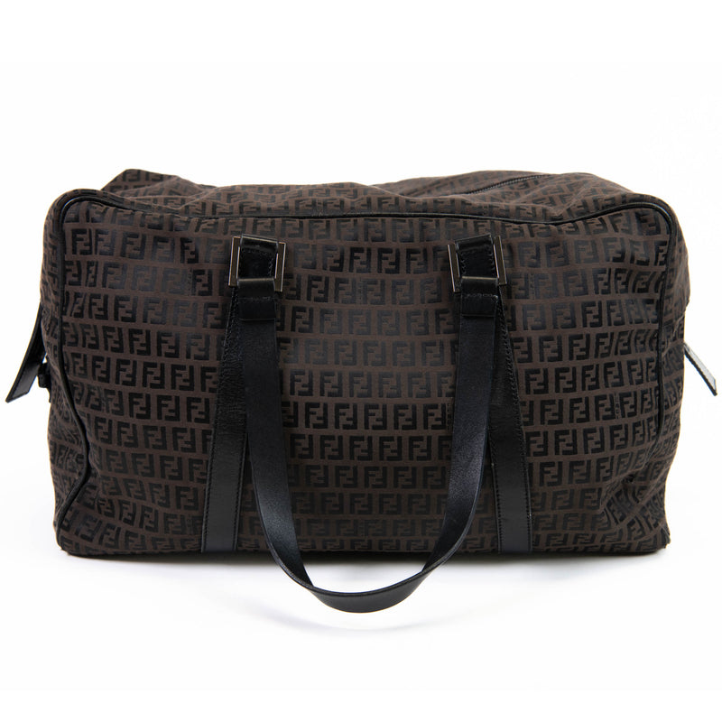 Fendi Tobacco Brown Zucca Leather and Canvas Weekend Duffel Bag