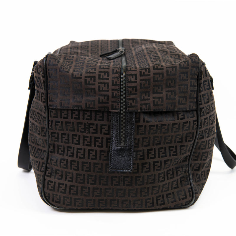 Fendi Tobacco Brown Zucca Leather and Canvas Weekend Duffel Bag