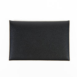 Hermes Black Epsom Leather Calvi Card Case