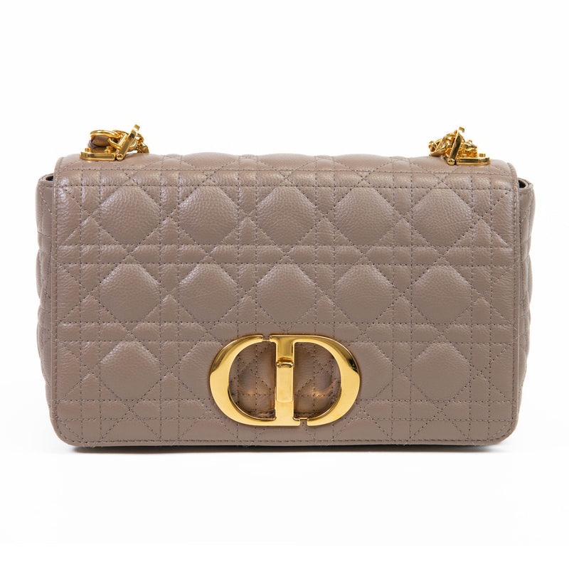 Christian Dior Taupe Calfskin Cannage Medium Caro Bag