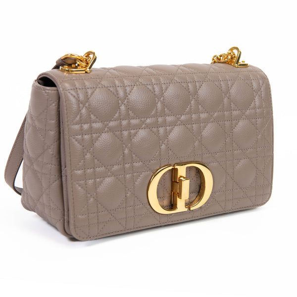 Christian Dior Taupe Calfskin Cannage Medium Caro Bag