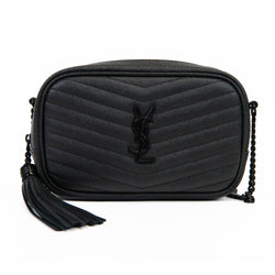 Saint Laurent  Black Grain De Poudre Matelasse Monochrome Monogram Mini Lou Camera Bag