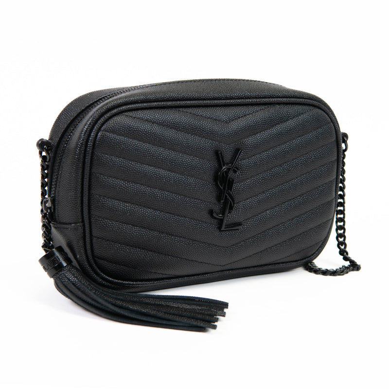 Saint Laurent  Black Grain De Poudre Matelasse Monochrome Monogram Mini Lou Camera Bag