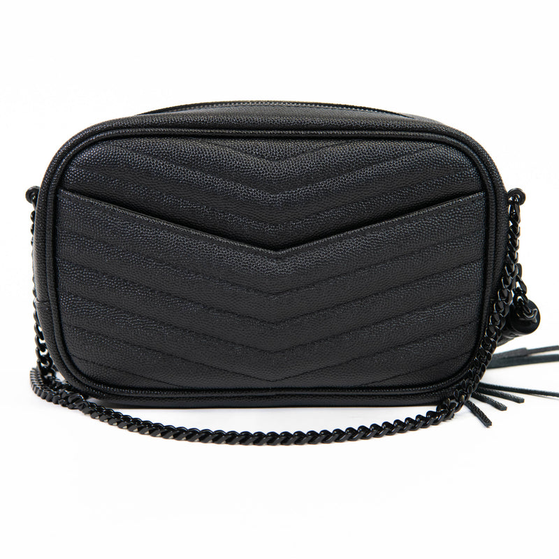 Saint Laurent  Black Grain De Poudre Matelasse Monochrome Monogram Mini Lou Camera Bag