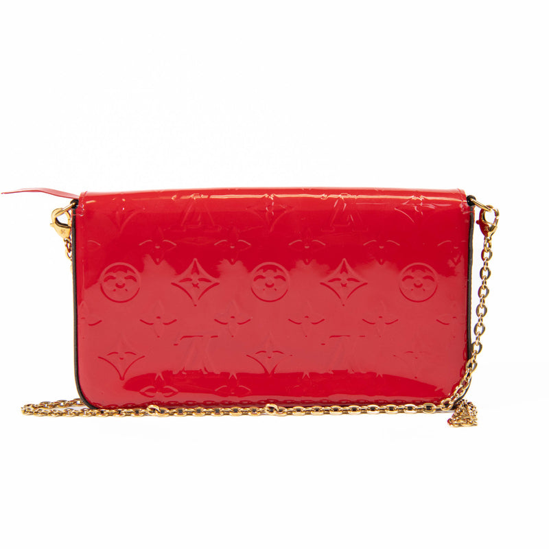 Louis Vuitton Red Vernis Leather Felicie Pochette Chain Wallet on Chain