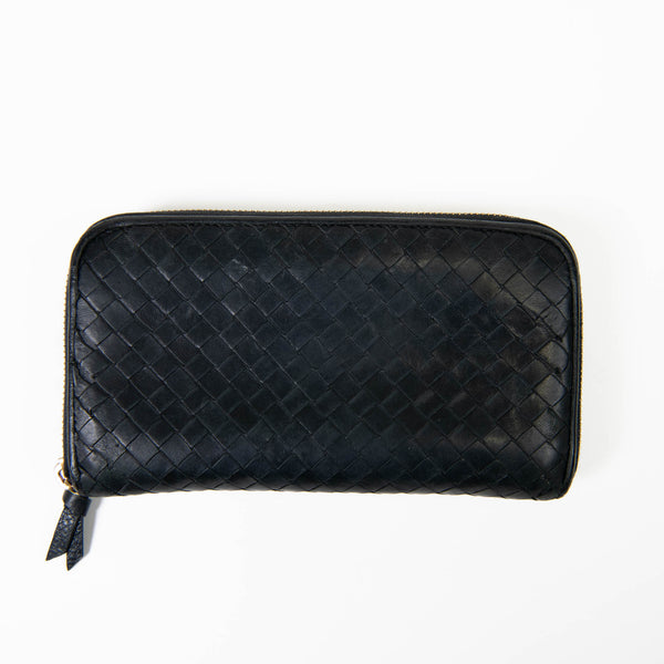 Bottega Veneta Black Nappa Intrecciato Zip Around Wallet