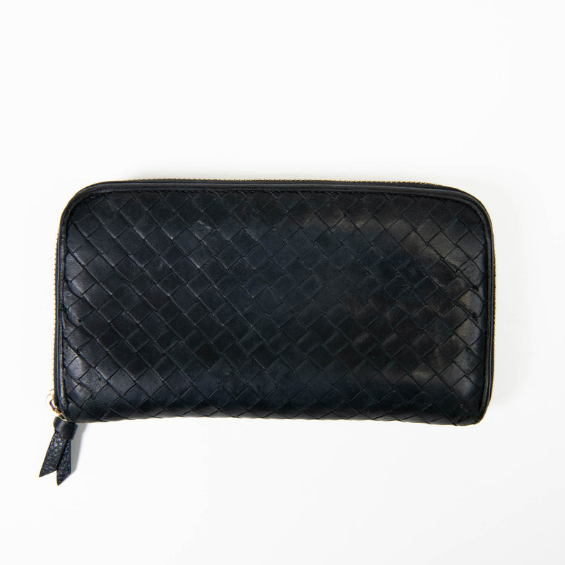 Bottega Veneta Black Nappa Intrecciato Zip Around Wallet