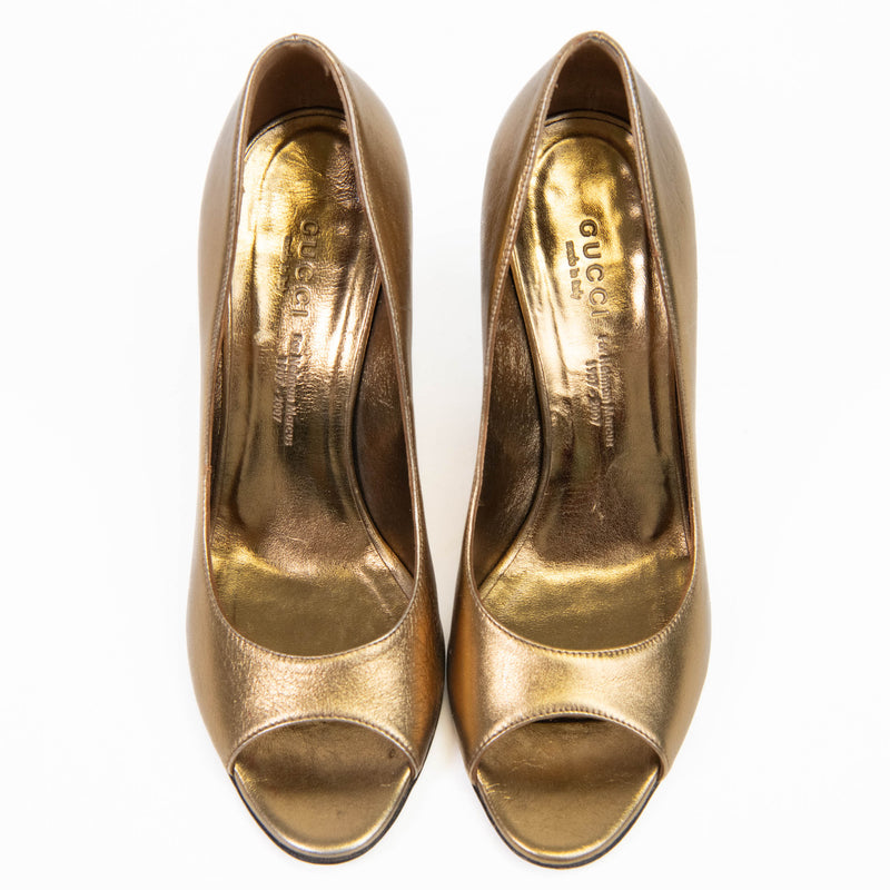 Gucci Gold Leather Limited Edition Bamboo Heels Size 6