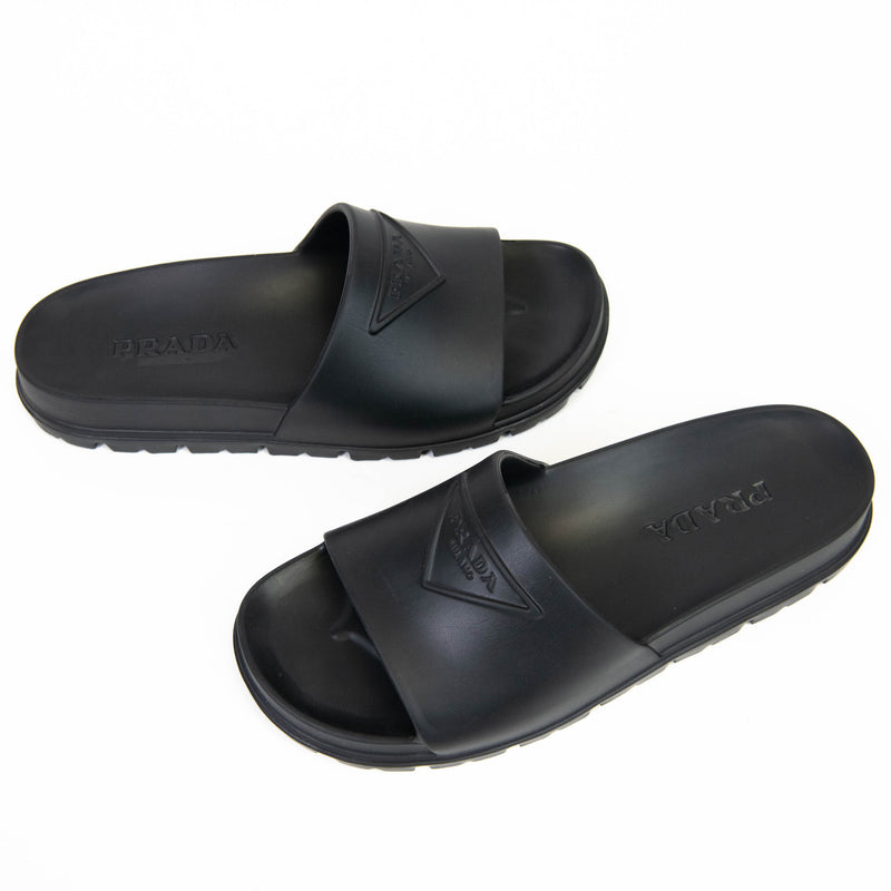 Prada Black Rubber Triangle-Logo Pool Slides 39