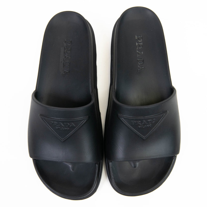 Prada Black Rubber Triangle-Logo Pool Slides 39