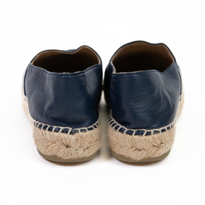 Chanel Blue/Black Leather CC Cap Toe Espadrilles Flats 38