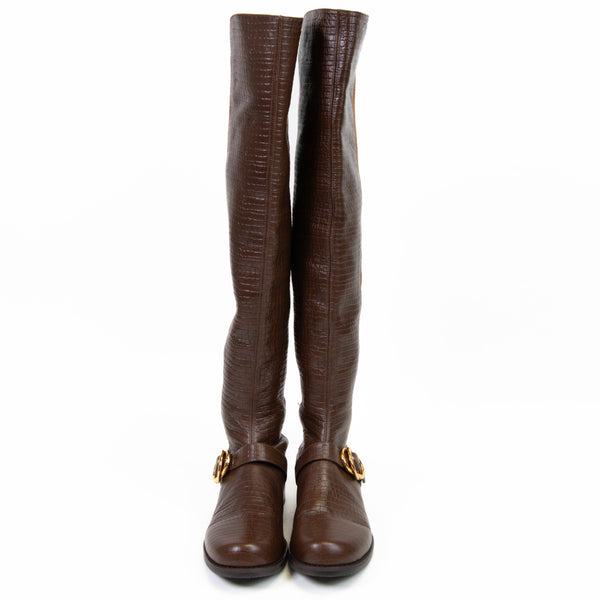 Stuart Weitzman Brown Leather and Suede Siella Over Knee Boots Size 7