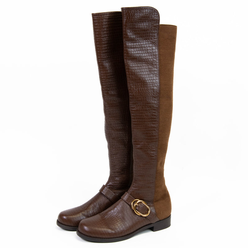 Stuart Weitzman Brown Leather and Suede Siella Over Knee Boots Size 7