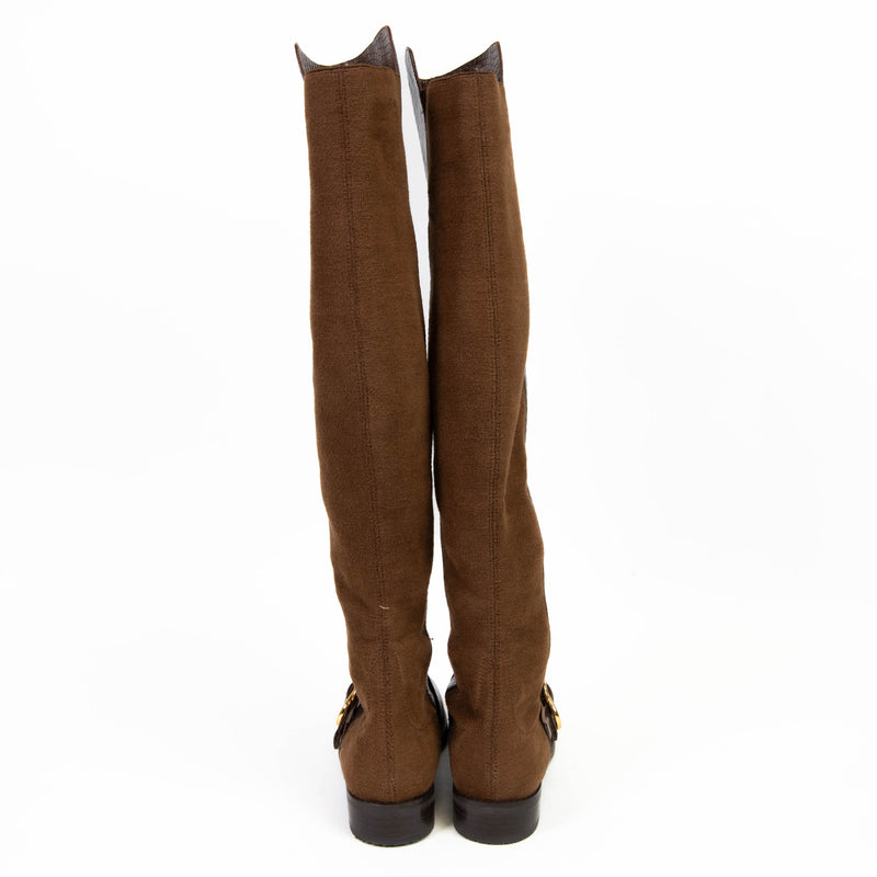 Stuart Weitzman Brown Leather and Suede Siella Over Knee Boots Size 7