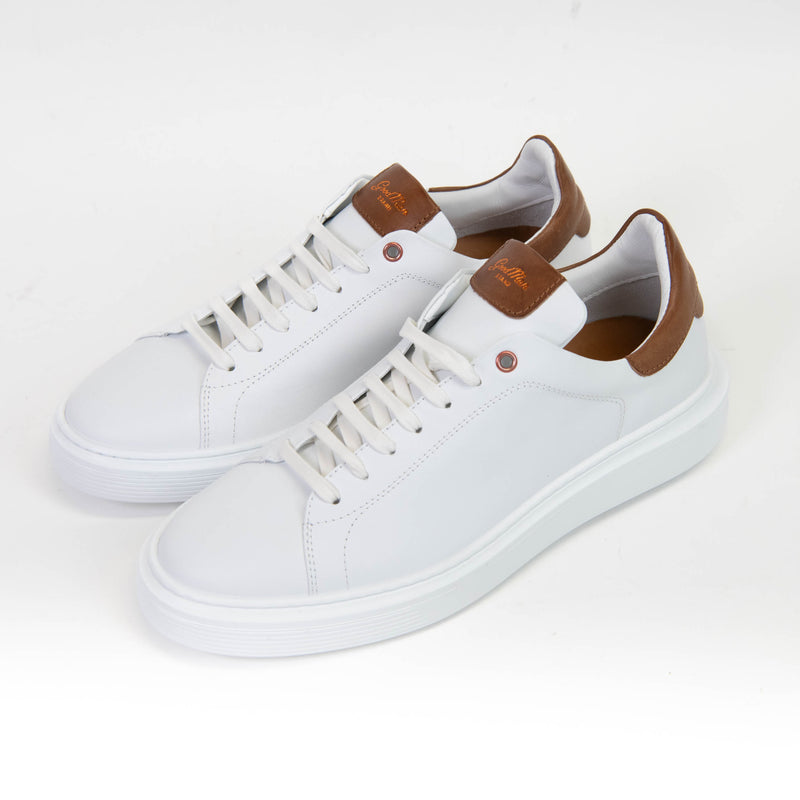 Men's Good Man Brand White and Brown Nappa Leather Legend London Sneaker 9.5