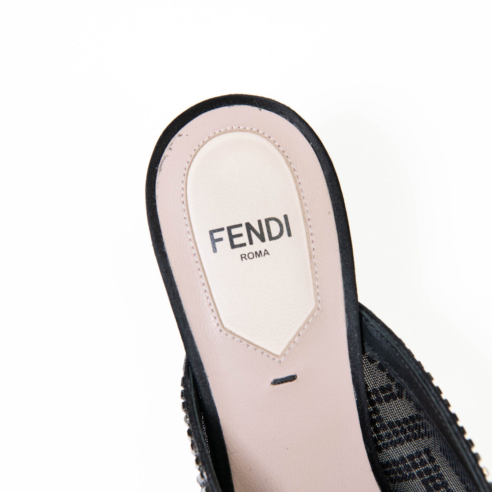 Fendi Black Mesh Crystal Embellished Pointed Toe Mules 36 – On Que