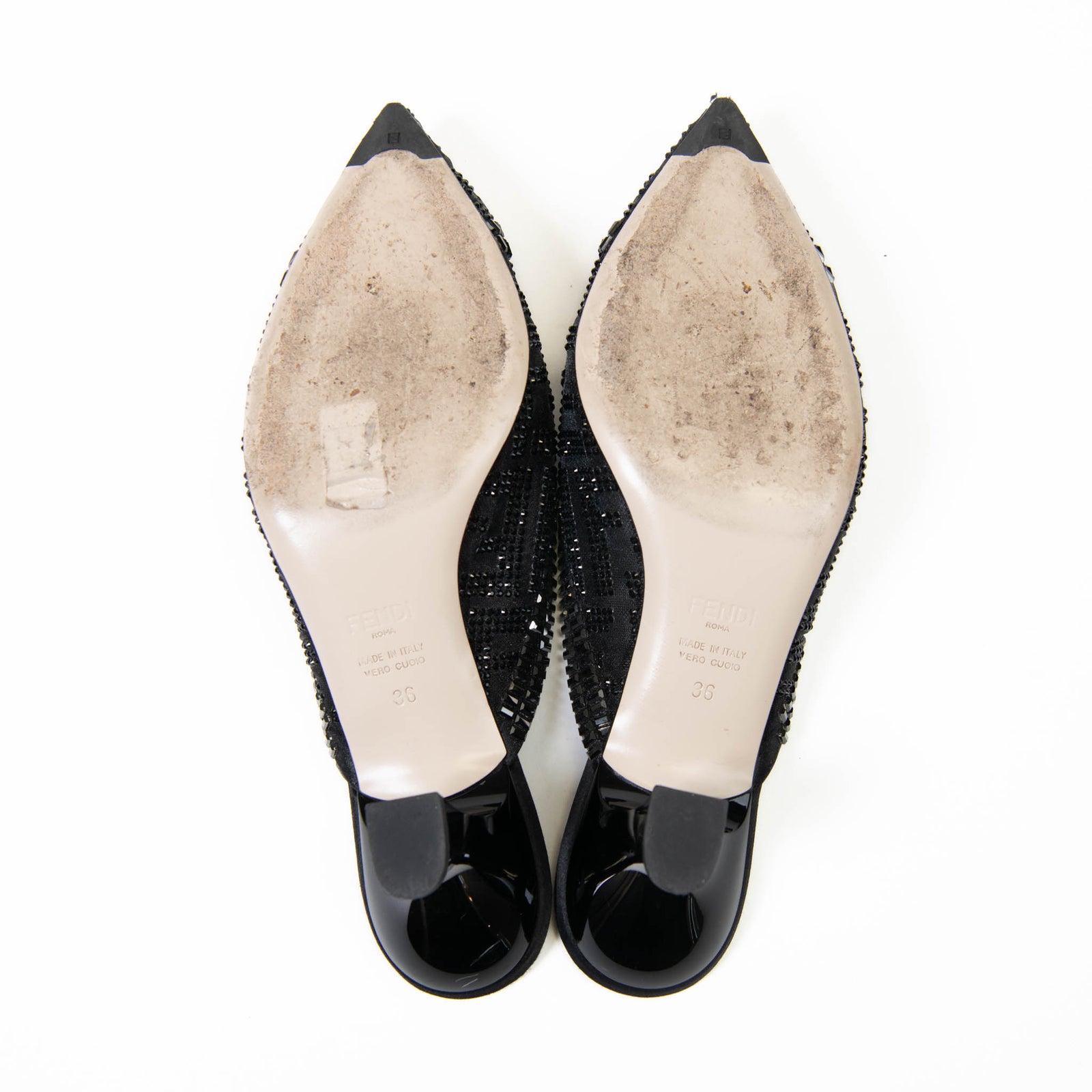 Fendi Black Mesh Crystal Embellished Pointed Toe Mules 36 – On Que
