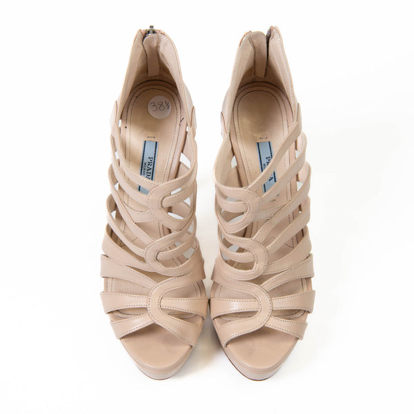 Prada Nude Leather Gladiator Sandals Size 38.5