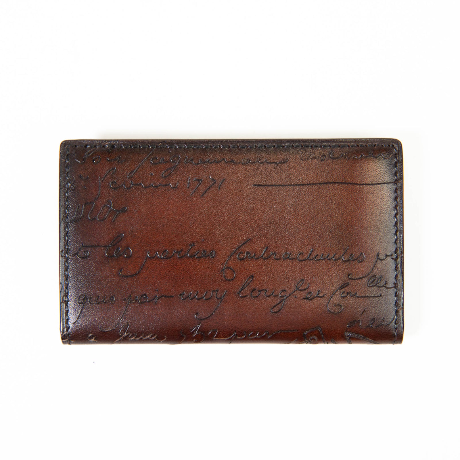 Berluti Brown Leather Printed Bifold Wallet – On Que Style