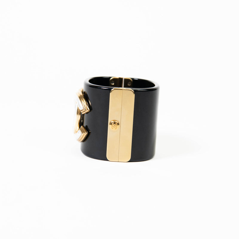 Chanel Black Resin Pearl & Gold CC Cuff