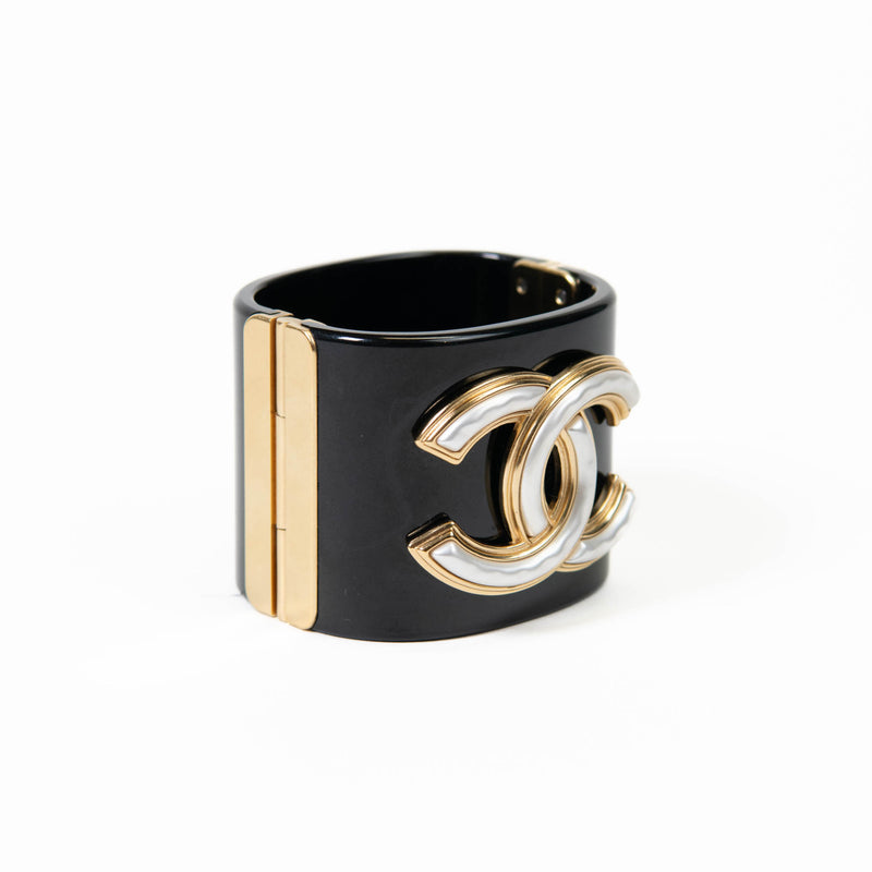 Chanel Black Resin Pearl & Gold CC Cuff