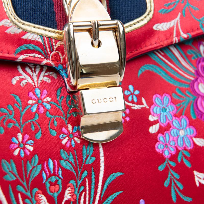 Gucci Red Jacquard Floral Sylvie Top Handle Bag