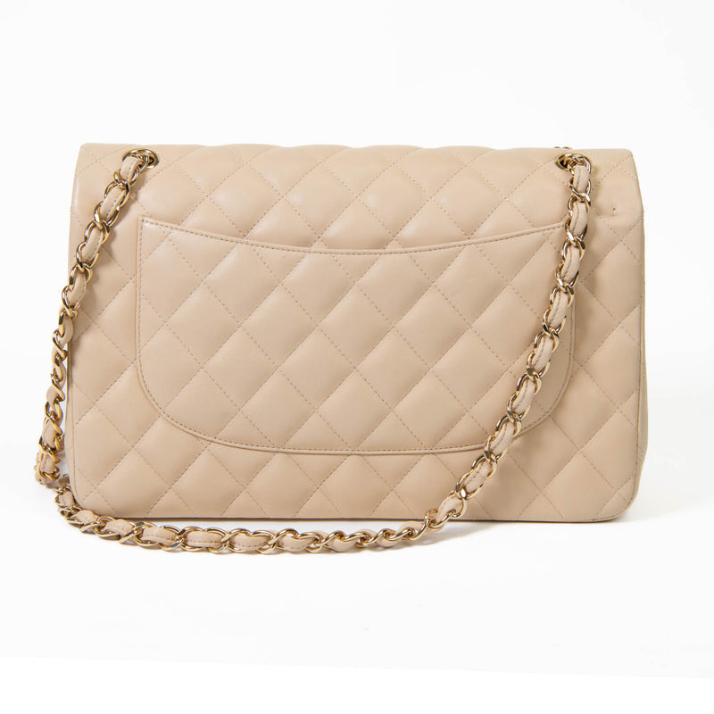 Chanel Beige Clair Lambskin Jumbo Double Flap Gold Hardware