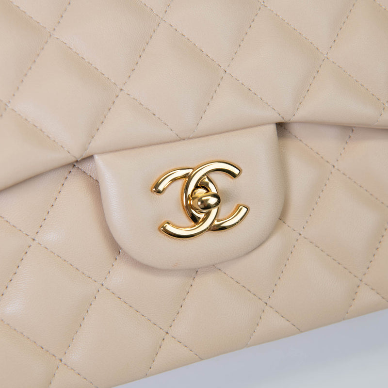 Chanel Beige Clair Lambskin Jumbo Double Flap Gold Hardware