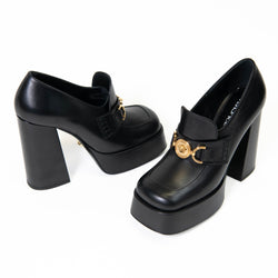 Versace Black Leather Medusa loafers 130mm Size 38