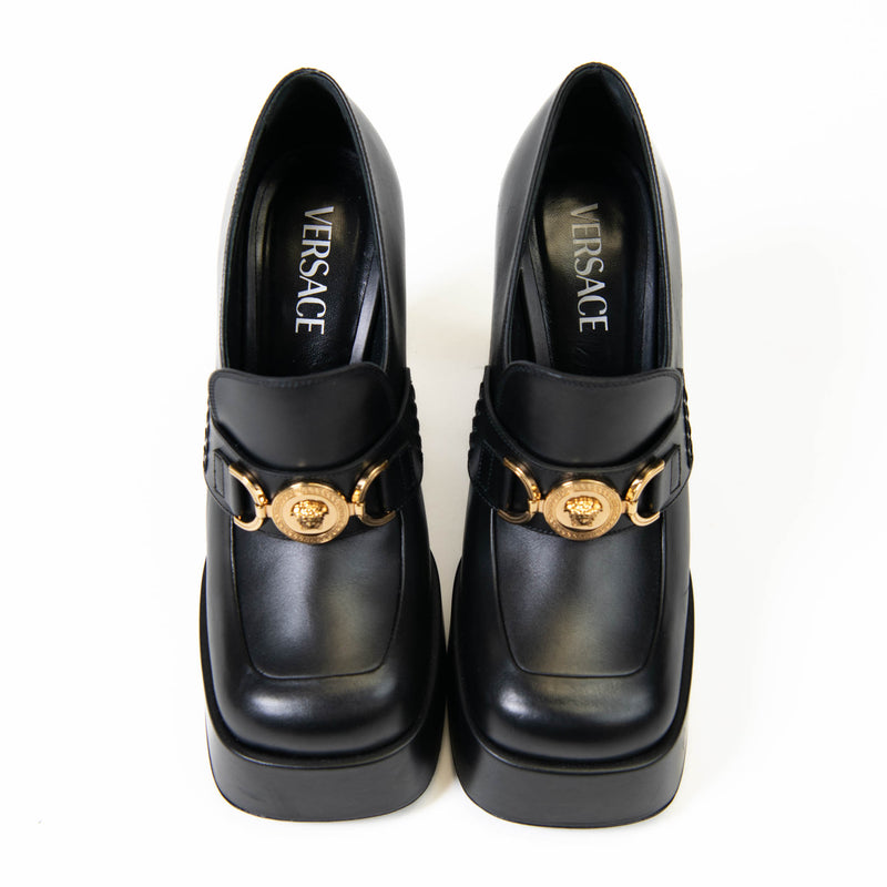 Versace Black Leather Medusa loafers 130mm Size 38