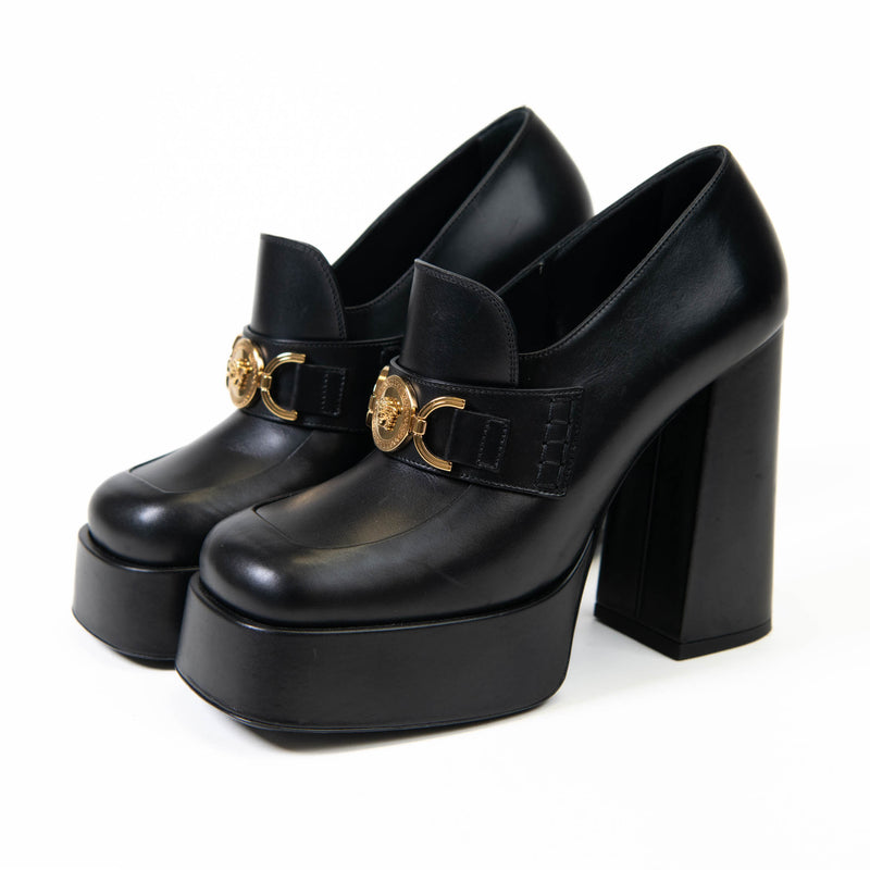 Versace Black Leather Medusa loafers 130mm Size 38