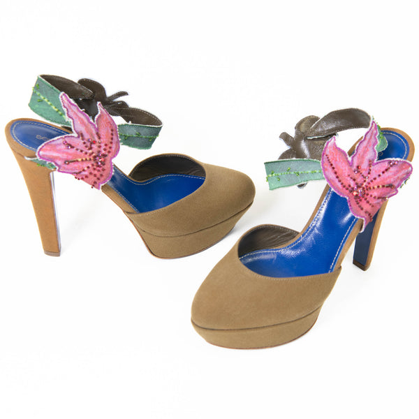 Sergio Rossi Multicolor Flower And Leaf Canvas Sandals 38