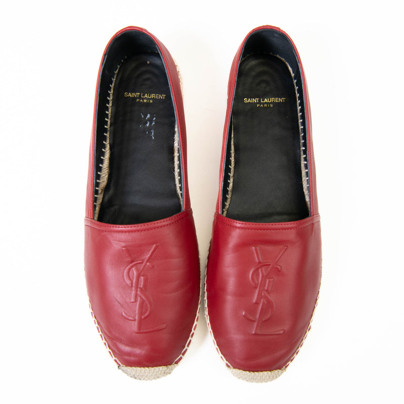 Saint Laurent Red Leather Whipstitch Trim Espadrilles 40