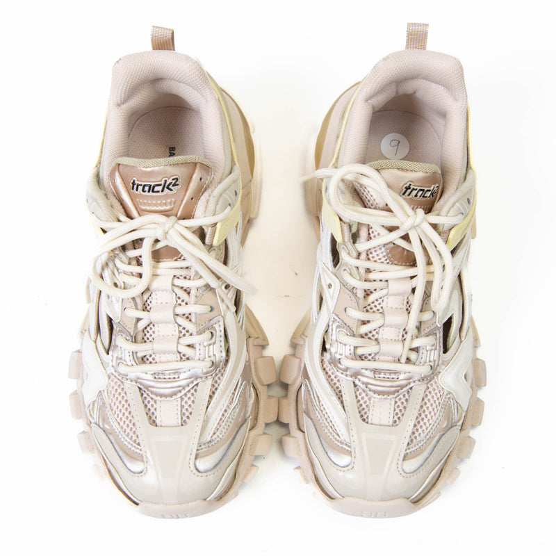 Balenciaga White/Beige Leather And Mesh Track 2 Chunky Sneakers 9